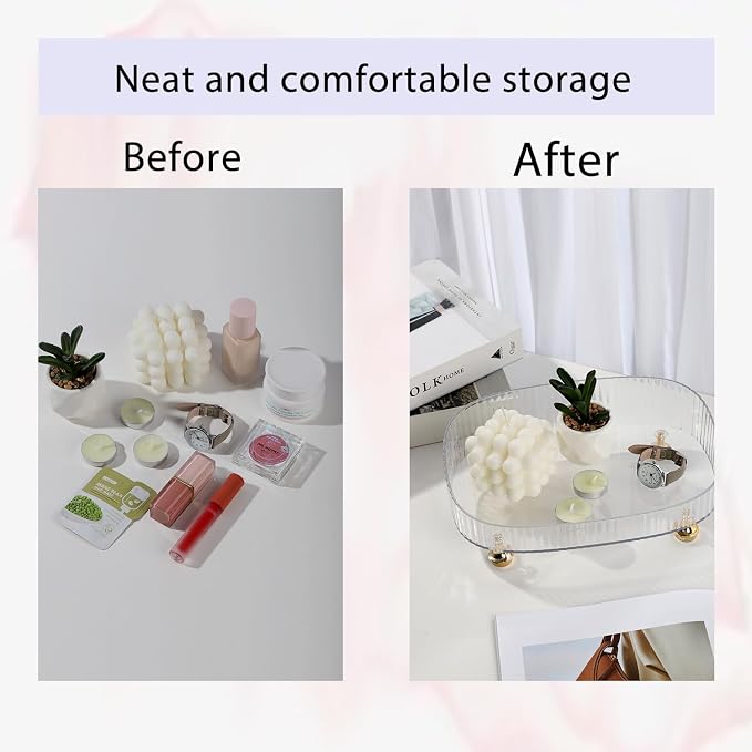 Clear Acrylic Perfume Tray, Round Makeup Bathroom Trays for Counter, Decorative Vanity Trays for Bathroom Countertop for Dresser Tops - Green