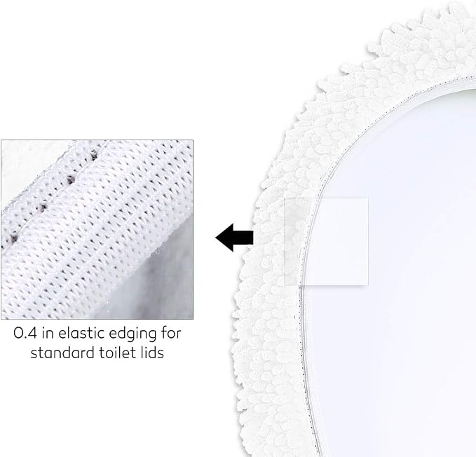 LuxUrux Toilet Lid Cover with Stretch Fit Elastic Band – Chenille Microfiber Toilet Seat Non-Slip Cover for Bathroom – Soft Plush, Machine Wash And Dry, Comfort & Clean Look (18 x 18'', White)