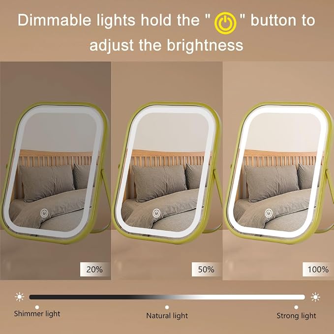 YEKKOPT Rechargeable Vanity Mirror with Lights, Lighted Makeup Mirror with Lights,Smart Touch Control Dimmable 3 Modes Light