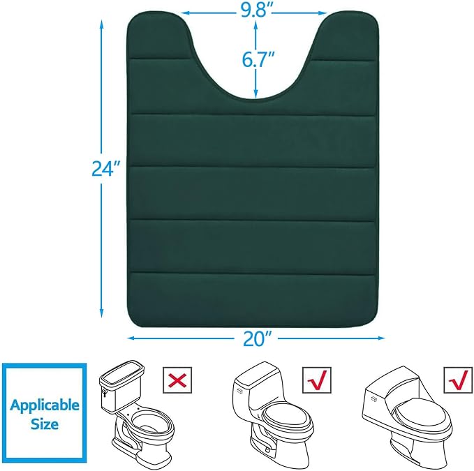 Buganda Memory Foam U-Shaped Toilet Rugs 24 x 20, Absorbent Bathroom mat | Dark Green, Thick Soft Machine Washable toilet mat for bathroom, Contour Bath Rugs Mat for Toilet Base