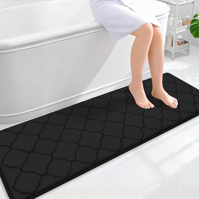 OLANLY Memory Foam Bath Mat Rug 59x20, Ultra Soft Bathroom Rugs, Black | Thick Absorbent Carpet, Non-Slip Backing, Machine Washable, for Bathroom Floor, Tub, Shower and Home Decor Accessories