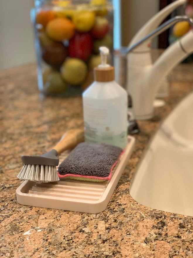 Silicone Sink and Surface Organizer Tray, Sponge Holder, Vanity Tray, Trivet, Heat Safe, Dishwasher Safe, for Bathroom and Kitchen Organization (Sand Dollar, 10"x5.25")