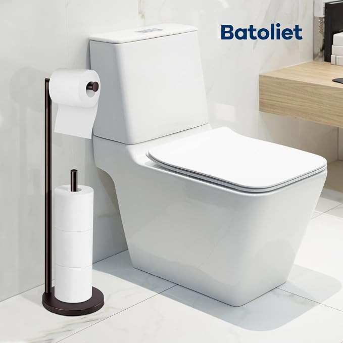 Toilet Paper Holder Stand, Bathroom Free Standing with Storage, Bronze | Rustproof Toilet Paper Roll Holder for 4 Rolls,with Non-Slip Stable Base,Bathroom Organizers and Storage
