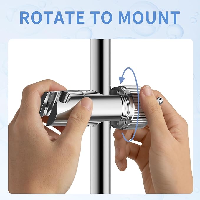 OFFO Shower Head Holder, Adjustable Handheld Shower Head Holder with 2 Hooks for 0.79-0.9 in Shower Hose, 360 Degree Rotation Shower Handle Holder for 0.63-1.1 in O.D. Shower Slide Bar, Chrome