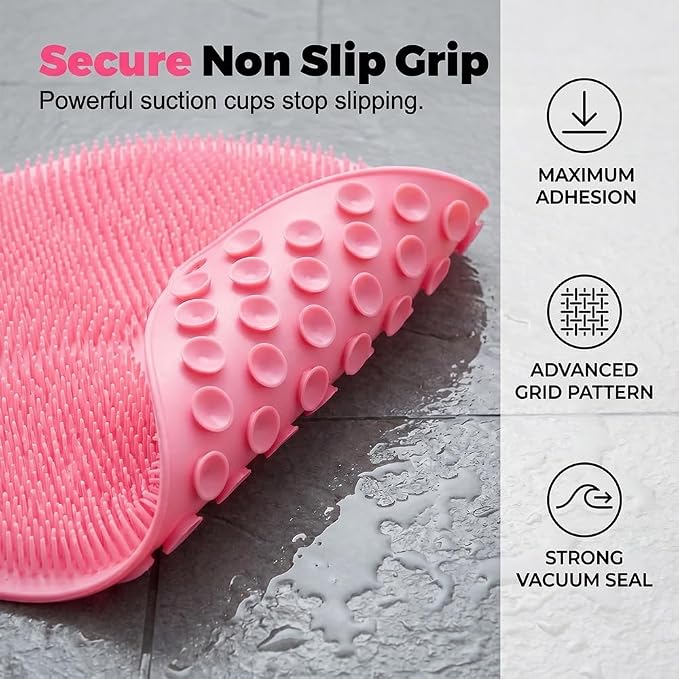 Silicone Shower Foot Scrubber Mat,2025 New Back Exfoliating Bath Wash Pad Wall Mounted Anti-Slip Suction Cups Foot Scrubber,Deep Cleaning Brush Back Massager Pad for Women Men (C-Blue)