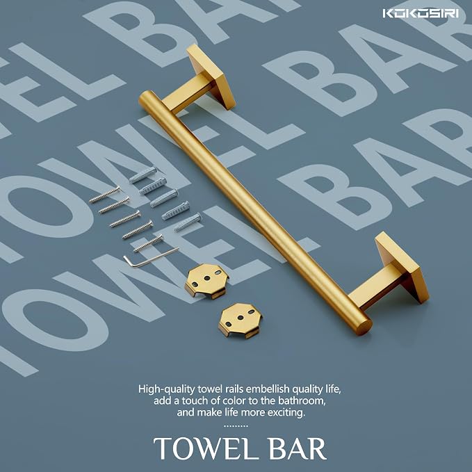 KOKOSIRI Hand Towel Bar Bathroom Towel Holder for Bath Kitchen Cabinet Towel Ring 12 Inch Brushed Gold Stainless Steel B4005BG-L12
