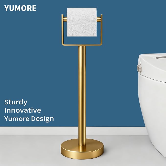 Heavy Duty Toilet Paper Holder Stand, Extra-Weighted Base No Tipping | Stainless Steel Toilet Paper Stand, Free Standing Floor Tissue Roll Holder for Bathroom, Gold 200UP