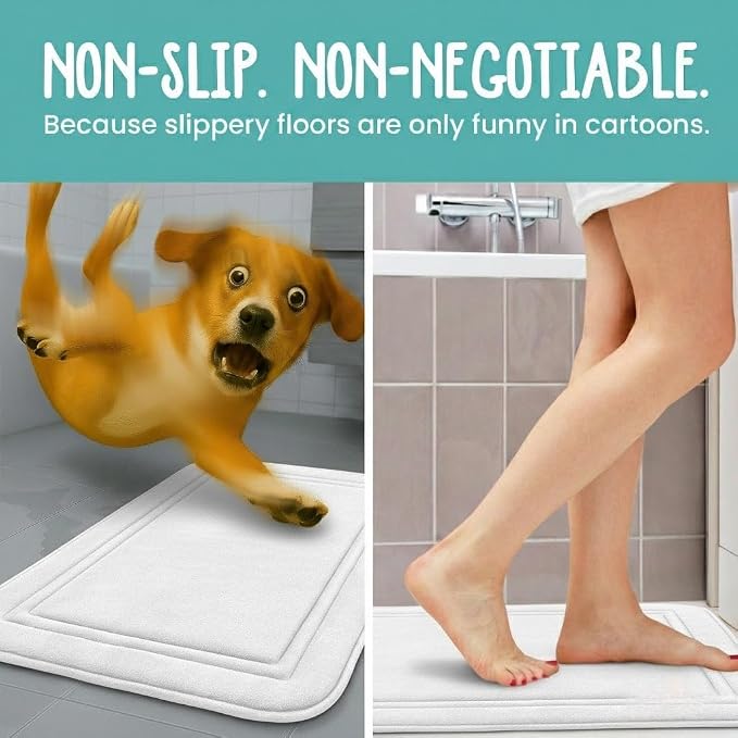 ITSOFT Memory Foam Bath Mat 59x23, Non Slip, Machine Washable, Quick Dry & Absorbent Rugs, Bath Mats for Bathroom Floor, Tub & Shower, Bathroom Rug, White