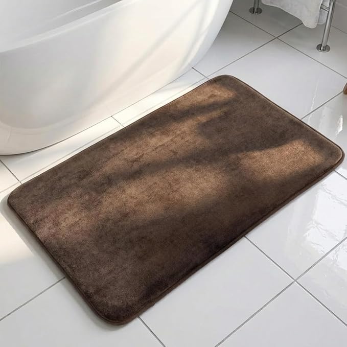 Muddy Mat® Memory Foam Bath Mat – Velvet Soft Non Slip Bathroom Rugs, Thick Absorbent Bath Rugs, Washable Bath Mat for Bathroom Floor and Shower, Brown 20" x 30"