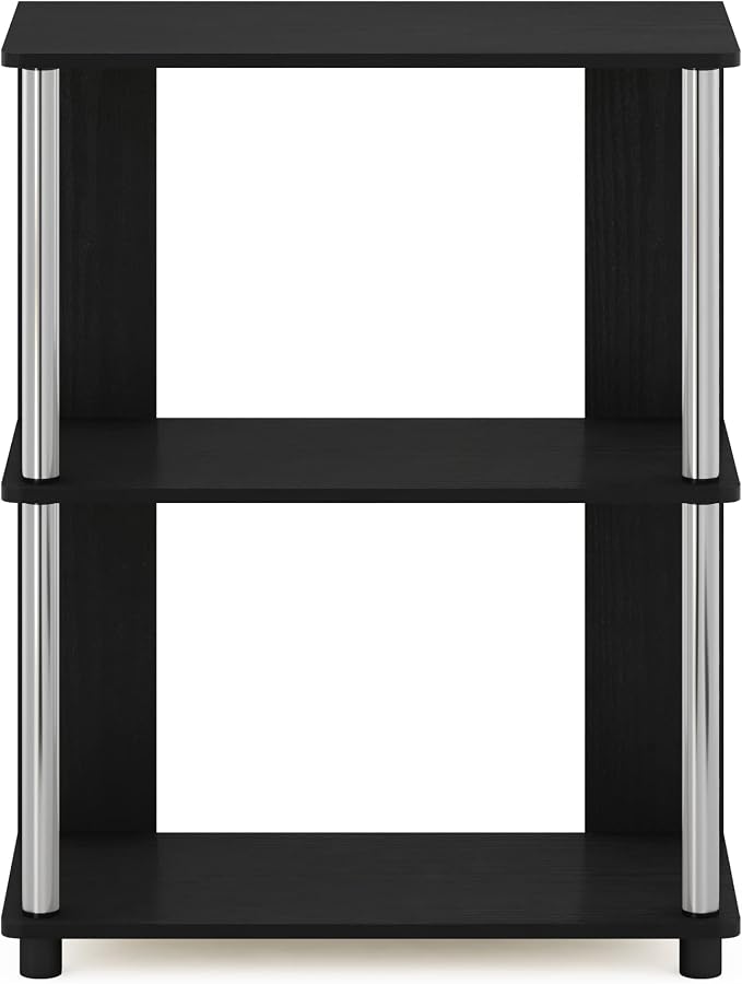 Furinno Jaya Simple Design 3-Tier Bookcase/Bookshelf/Display Rack with Stainless Steel Tubes, Americano