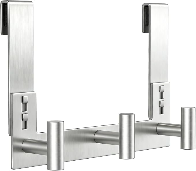 PMMASTO No-Drill Extra Long Shower Hooks, Fits 3/8" Thick Door, Heavy Duty Stainless Steel Towel Hooks for Frameless Glass Shower Door, Holds Bathrobe Towel (Silver, 3 T-Hooks)