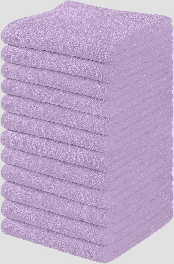 Towel and Linen Mart 100% Cotton - Wash Cloth Set - Flannel Face Cloths, Highly Absorbent and Soft Feel Fingertip Towels (Lavender, Pack of 12)