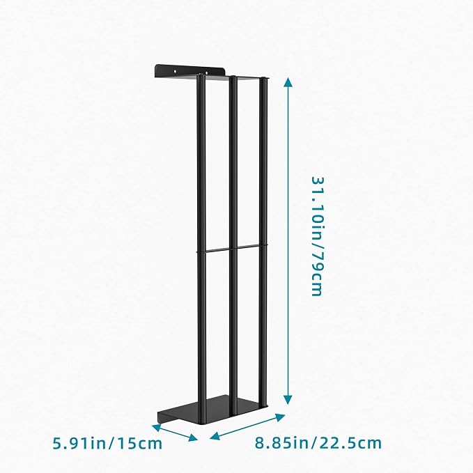 Susswiff Towel Racks for Bathroom 31 Inch - Wall Mounted, Solid 2 Metal Shelves and 3 Vertical Bars, Can Holds 6 Large Rolled Bath Towels - for Modern Decor Bathroom Towel Storage (Matte Black)
