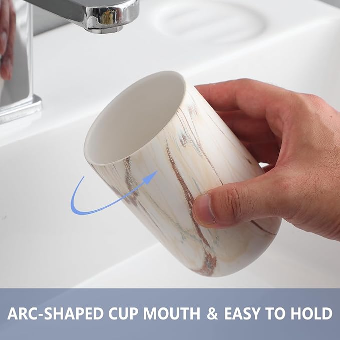 Brown Marble Toothbrush Holder - Ceramic Toothbrush Holder for Bathrooms, Toothbrush Toothpaste Holders, Marble Bathroom Tumbler Cups Reusable Toothbrush Mouthwash Cup, Bathroom Counter Organizer