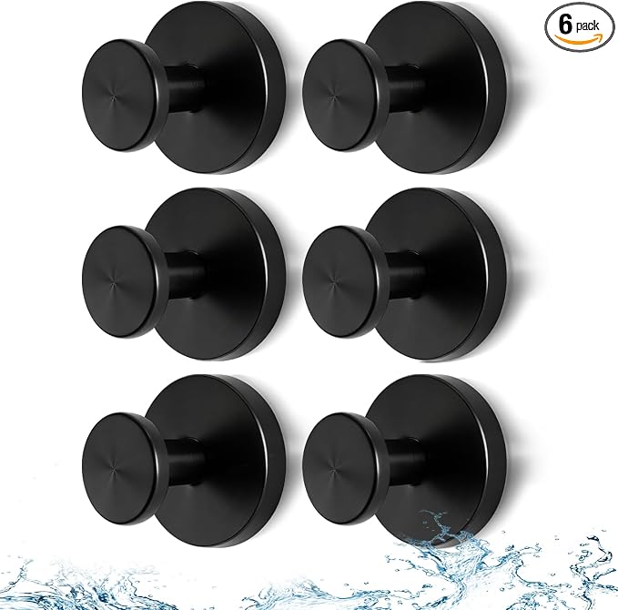 Black Suction Cup Hooks for Shower, Heavy Duty Vacuum Lock No Drill Hooks, Modern Matte Bathroom Hooks for Glass Door Tile & Windows, 6 Pack