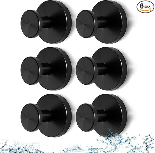 Black Suction Cup Hooks for Shower, Heavy Duty Vacuum Lock No Drill Hooks, Modern Matte Bathroom Hooks for Glass Door Tile & Windows, 6 Pack