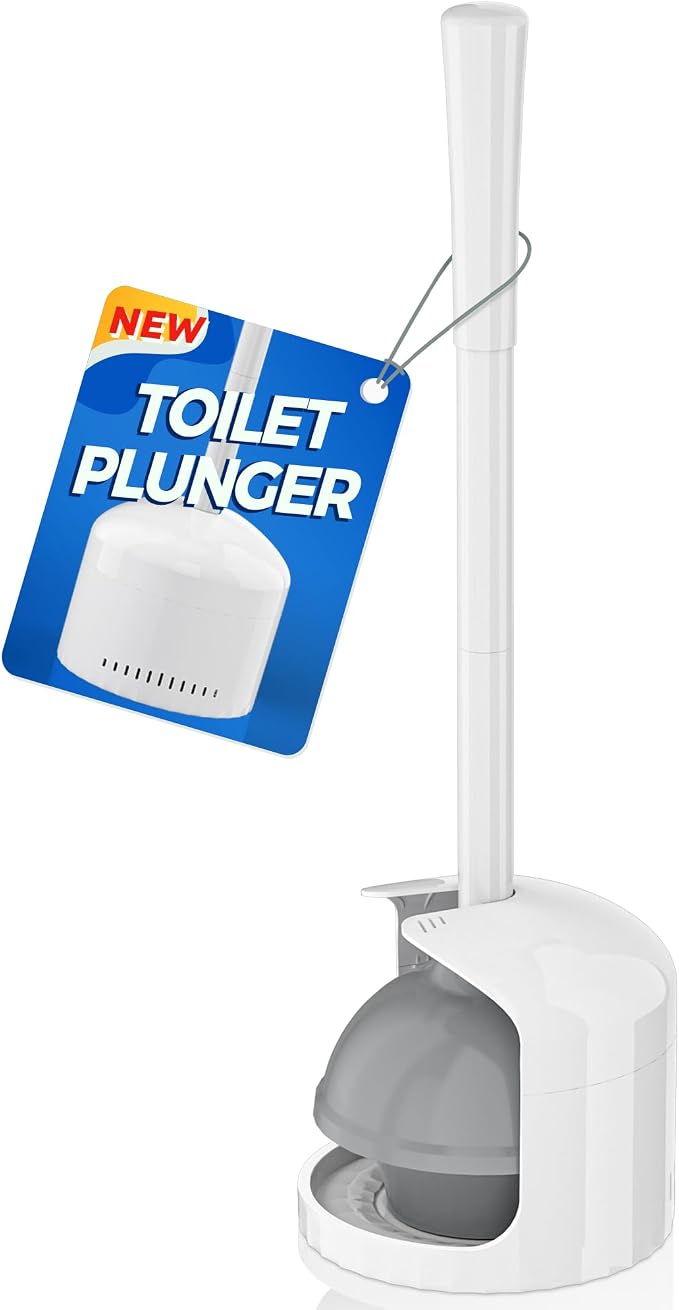 TRENTI Toilet Plunger with Holder, Plunger with Holder for 5.3-inch Toilet Drain, Plungers for Bathroom with Holder, Toilet Plunger Heavy Duty (2, White)
