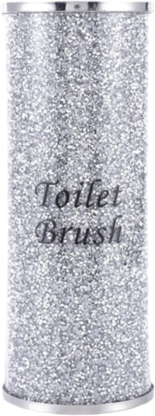 Lmaray Silver Crushed Crystal Toilet Brush Holder, Bling Toilet Brush Holder for Home Toilet Bowl Cleaner Brush Bathroom Scrub Brush, 10.2" Height