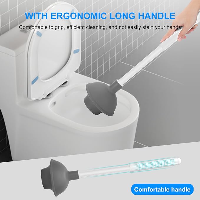 SetSail Toilet Brush and Plunger Set, Semi-Hidden Toilet Plungers, White | Heavy Duty Toilet Bowl Brush and Holder for Bathroom Toilet Plunger and Brush Set for Deeply Cleaning