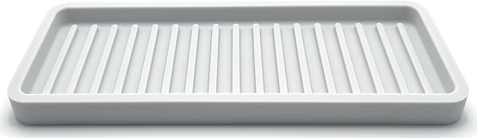 Silicone Sink and Surface Organizer Tray, Sponge Holder, Vanity Tray, Trivet, Heat Safe, Dishwasher Safe, for Bathroom and Kitchen Organization (Light Grey, 9"x3.5")
