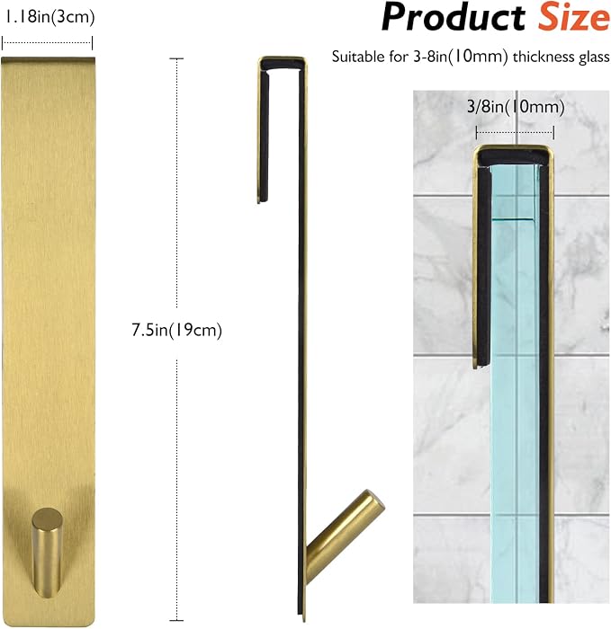 Kontoyo Shower Door Hooks(7.5 Inch),Extended Over Door Hooks for Bathroom Frameless Shower Door,Robe,Towel-2 Pack-Gold