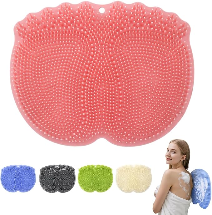 Silicone Shower Foot Scrubber Mat,2025 New Back Exfoliating Bath Wash Pad Wall Mounted Anti-Slip Suction Cups Foot Scrubber,Deep Cleaning Brush Back Massager Pad for Women Men (B-Pink)