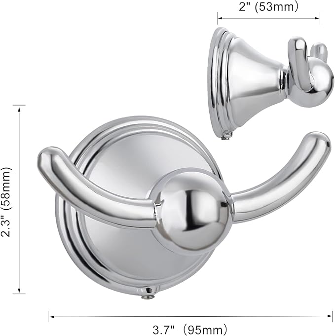 Asidrama Towel Hooks for Bathroom,Polished Chrome Coat Hooks for Kitchen Shower Door Wall Mounted,Exquisite Robe & Towel Hooks,Durable Robe Wall Hooks for Hanging Towels (2 Pack)