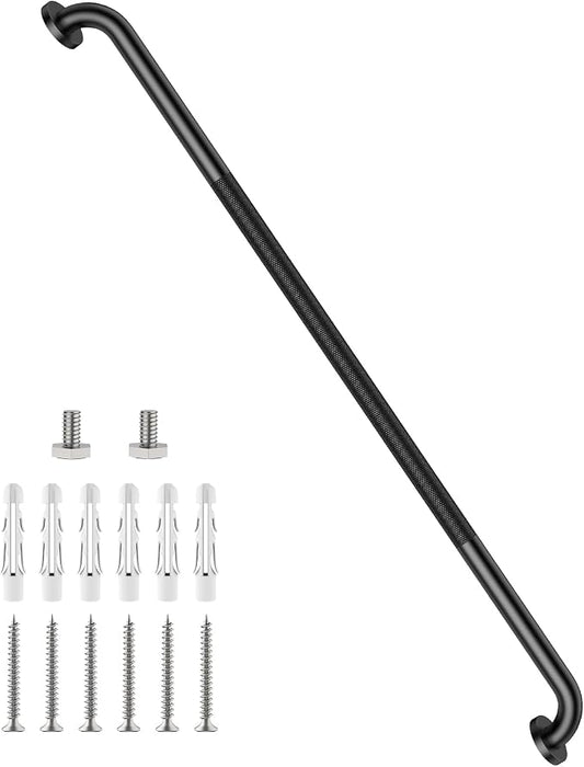 48 Inch Anti Slip Shower Grab Bar, Munzong Bathroom Grab Bar for Showers, Black Knurled Handicap Balance Bar,Safety Hand Rail Support Elderly Senior Assist Bath Handle