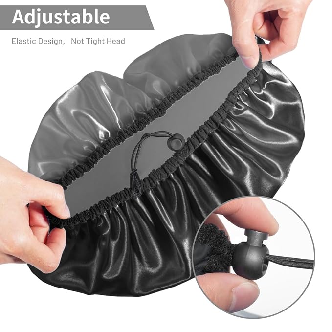 Auban Shower Cap for Women, Adjustable Reusable, Extra Large, Double-Layer Waterproof Bathing Cap, Waterproof Exterior, EVA Lining, Hair Cap for All Hair Lengths, 3 Balck Set