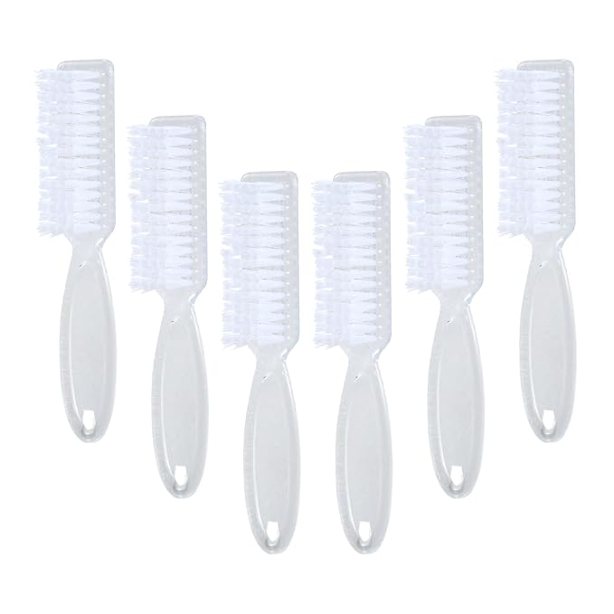 Nail Brush Fingernail Cleaner, ZUFUGHJK 6 Pack fingernail cleaning brush Fingernail Scrub Nail Brushes with Handle Grip Hand Pedicure Scrubbing kit for Nails and Toes,Clear