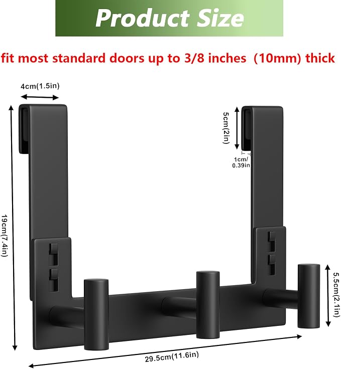 Extended Robe Door Hooks, Heavy Duty Stainless Steel Towel Hooks for Frameless Glass Shower Doors, Towel Hanger Rack, Shower Hooks for Bathroom (Black-3 Hooks, 1 Pack)