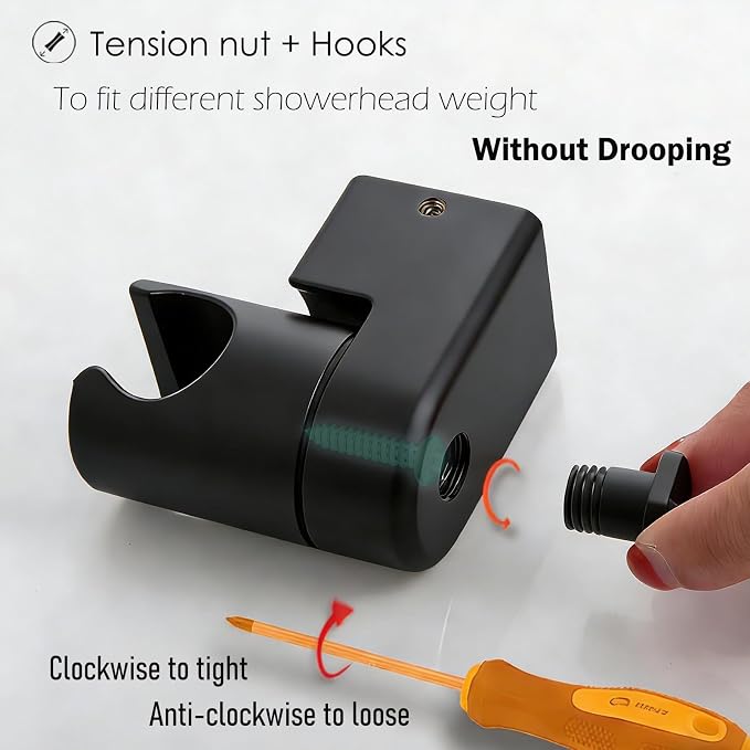 Wall Mount Handheld Shower Head Holder - All Metal -360 Variable Adjustable - Adhesive Or Screw Installation - Universal Shower Hose Holder - (Matte Black)