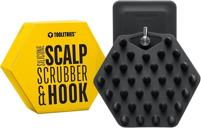TOOLETRIES Silicone Scalp Scrubber & Hook Shampoo Brush, Scalp Brush for Hair Growth for Men & Women, Exfoliates Dandruff & Oil Build-up, Flexible Bristles for Thick, Thin, Wet & Dry Hair - Charcoal