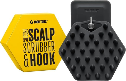 TOOLETRIES Silicone Scalp Scrubber & Hook Shampoo Brush, Scalp Brush for Hair Growth for Men & Women, Exfoliates Dandruff & Oil Build-up, Flexible Bristles for Thick, Thin, Wet & Dry Hair - Charcoal