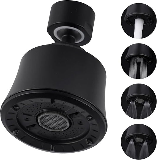 iFealClear Kitchen Sink Faucet Head, 360° Faucet Sprayer Attachment, Large Angle Rotatable Kitchen Faucet Aerator with 2 Ball Joint, 4 Spray Modes, Extra Male Female Thread Adapters, Matte Black