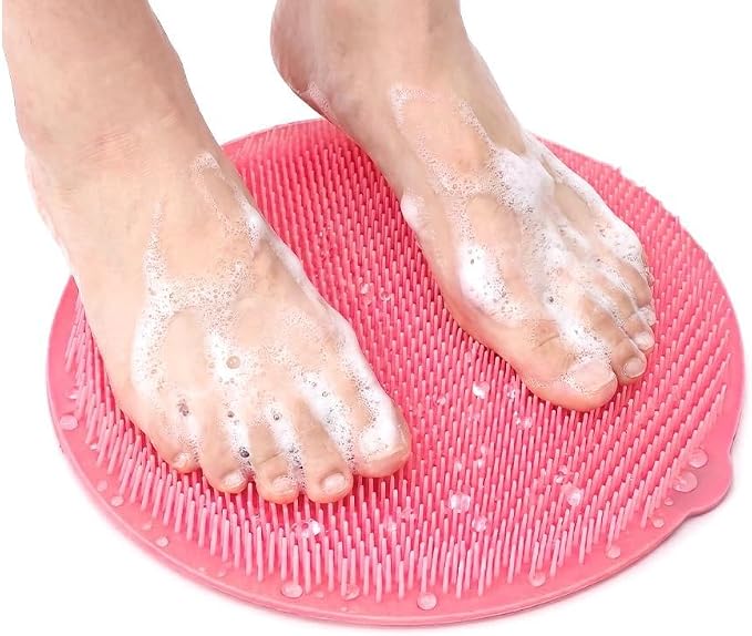 Silicone Shower Foot Scrubber Mat,2025 New Back Exfoliating Bath Wash Pad Wall Mounted Anti-Slip Suction Cups Foot Scrubber,Deep Cleaning Brush Back Massager Pad for Women Men (C-Pink)