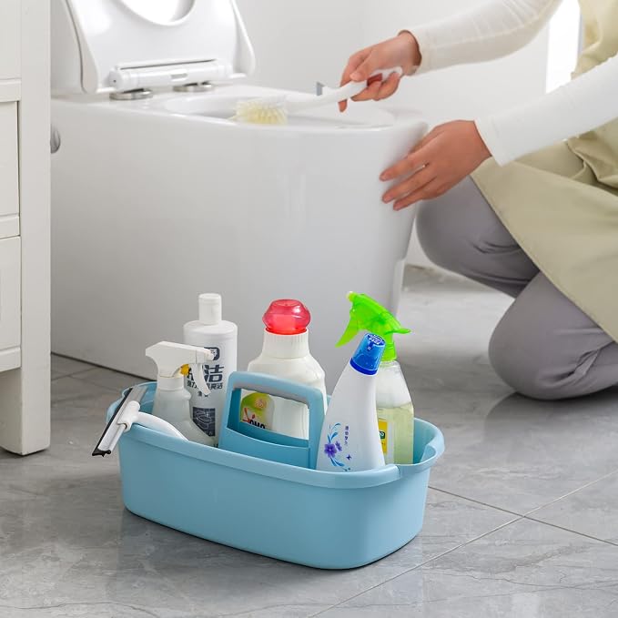Haundry Large Cleaning Supplies Caddy with Handle, Plastic Storage Bucket Organizer for Cleaning Products, Shower Caddy Basket for Car, Dorm, Bathroom, Garden, Kitchen -White