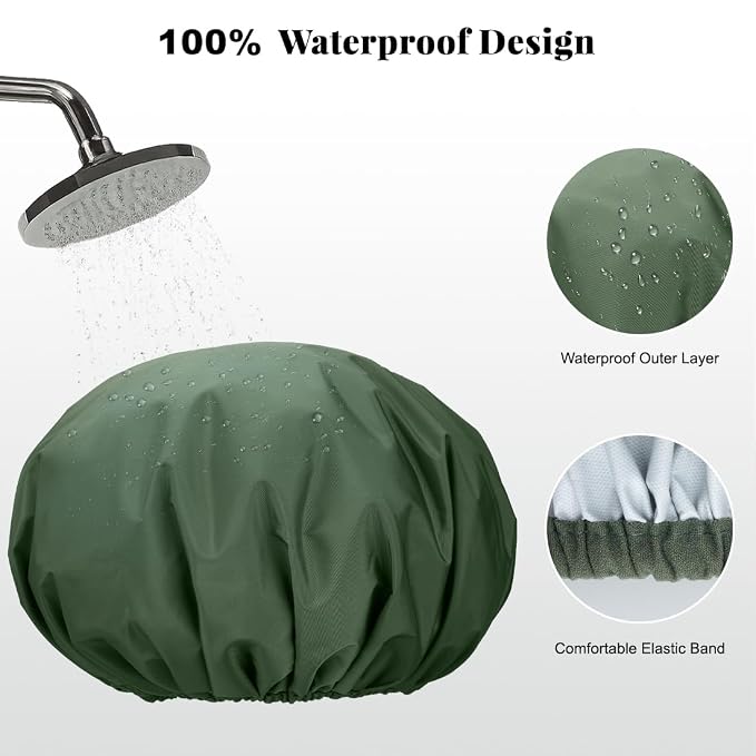 3 Pack Shower Cap for Women Reusable Waterproof, Bath Cap for Long Hair, Comfortable Shower Hat for Home and Travel