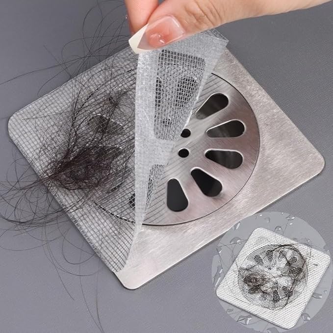 Disposable Hair Catcher for Shower Drain, 30 Packs | Square Mesh Stickers, Upgraded Adhesive Drain Cover, Catch Human & Pet Hair, Fits Bathroom, Kitchen Sink, Bathtub