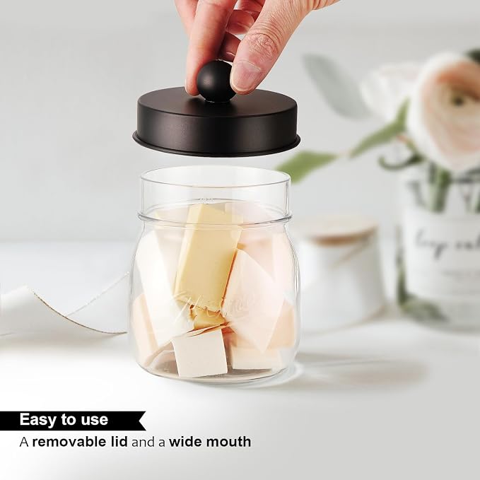 SheeChung 6 Pack Acrylic Mason Jar Qtip Holder Dispenser with Labels,Bronze | Small Plastic Apothecary Jars,Vanity Canisters for Cotton Swabs,Balls,Floss Picks,Bathroom Storage Organizers,Farmhouse Decor