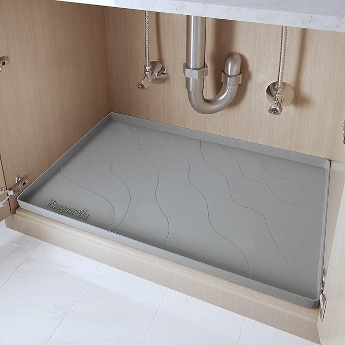 Heavy Duty Silicone Under Sink Mats for Kitchen Waterproof 40" x 19", Extra Thick Under Sink Rubber Mat Drip Tray, Raised Edge Under Sink Liner,Prevent Drips, Leaks, Spills,Grey