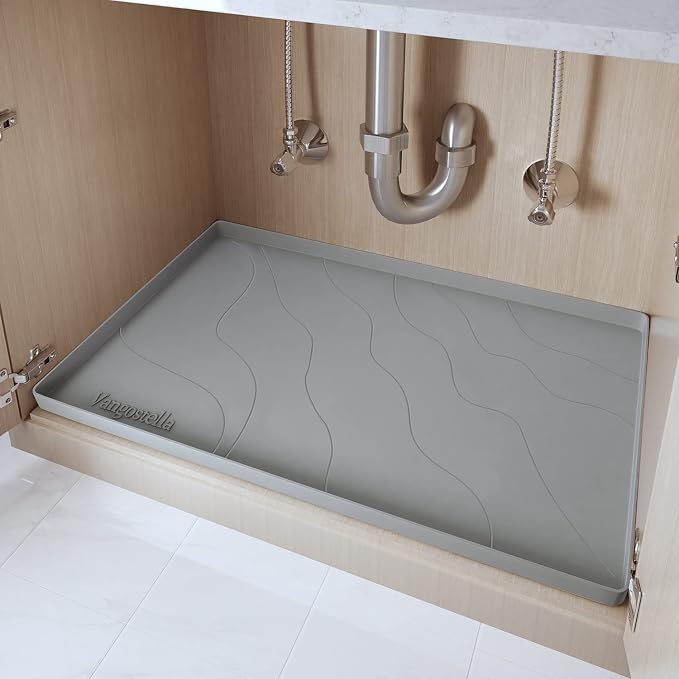 Heavy Duty Silicone Under Sink Mat for Kitchen&Bathroom 22" x 19",Waterproof Under Sink Rubber Mat Drip Tray, Raised Edge Under Sink Liner,Prevent Drips, Leaks, Spills,Grey
