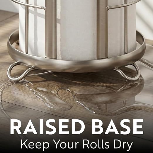 BROOKSTONE Toilet Paper Holder Stand Reserve - Free Standing Toilet Paper Stand with Storage that Holds Mega Rolls, Standing Bathroom Tissue Organizer, Bathroom Decor - Modern Storage Holder, Nickel
