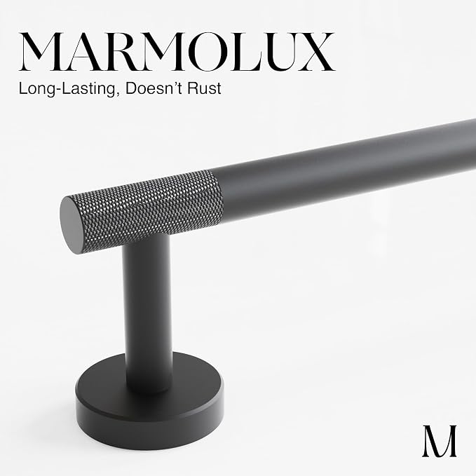 Marmolux 4-Piece Bathroom Hardware Set - Matte Black Knurled Stainless Steel SUS304 - Includes a stylish Towel Holder, a practical Toilet Paper Holder, and a very convenient Towel Hook. - Bathroom Kit