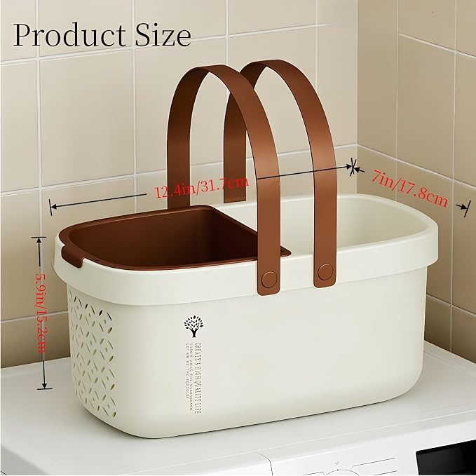 Pulseplay Plastic Shower Caddy Basket with Handle Portable Bath Tote Basket Bin for Bathroom Kitchen College Dorm Gym(Cream)