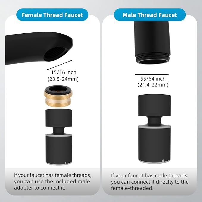 Hibbent NSF/ANSI/CAN 61 Certified Kitchen Faucet Aerator, CUPC Certification 360-degree Swivel Sprayer 2 Water Flow Sprayer Modes Faucet Extender-55/64Inch-27UNS Female Thread, Matte Black