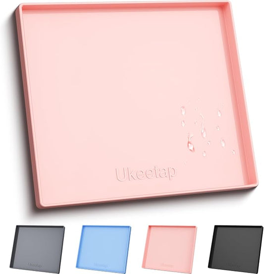 22" x 19" Extra Thick Silicone Mat Waterproof with Raised Edge, Pink | Under Sink Mat for Kitchen & Bathroom, Kitchen Cabinet Liner, Multi-Purpose for Storage & Protection