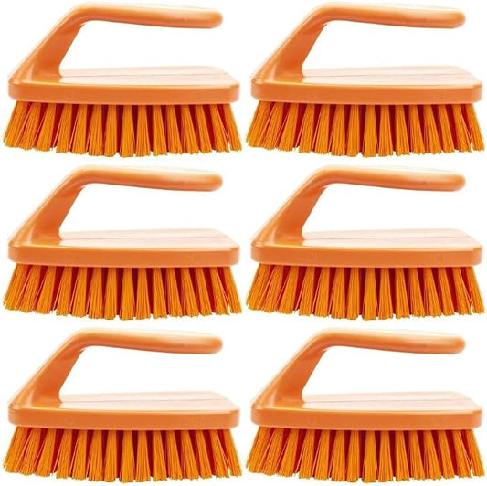 SPARTA Scrub Brush with Iron Shaped Handle and Stiff Bristles, Heavy Duty Scrubber Brush for Kitchen, Bathroom, Shower, Tile, Sink, Carpet and Bakepans, Polypropylene, 6 Inches, Orange, (Pack of 6)