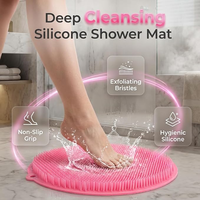 Silicone Shower Foot Scrubber Mat,2025 New Back Exfoliating Bath Wash Pad Wall Mounted Anti-Slip Suction Cups Foot Scrubber,Deep Cleaning Brush Back Massager Pad for Women Men (C-Green)