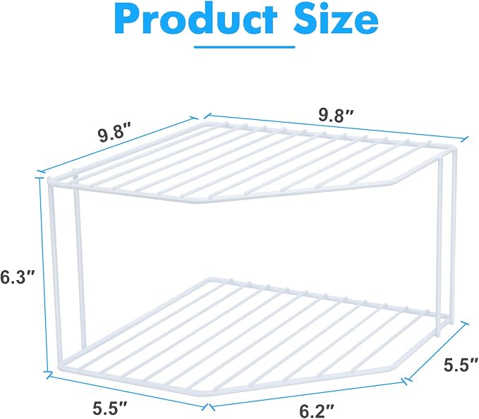 AKAZA 2Pcs 2-Tier Corner Stackable Organizer Shelf for Kitchen - Cabinet Storage Shelf Rack, Shelves，Kitchen Counter and Cabinet Shelf, Storage Rack Organizer (White)